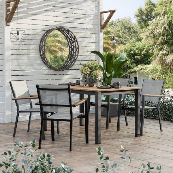 Mackay 5piece Outdoor Teak 59" Dining Set with Stackable Chairs Bed